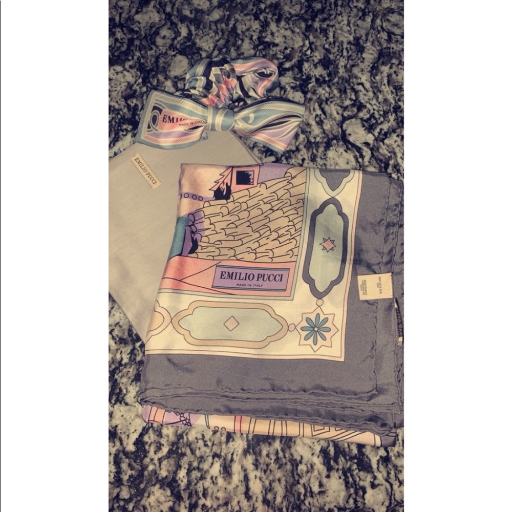 Women’s silk Emilio Pucci Scarf/Hair Bow set